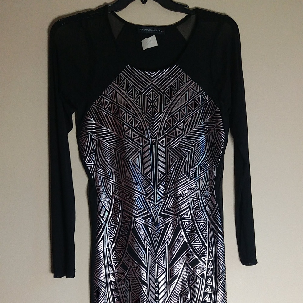 Symphony+ Black Dress with Silver Metallic Design